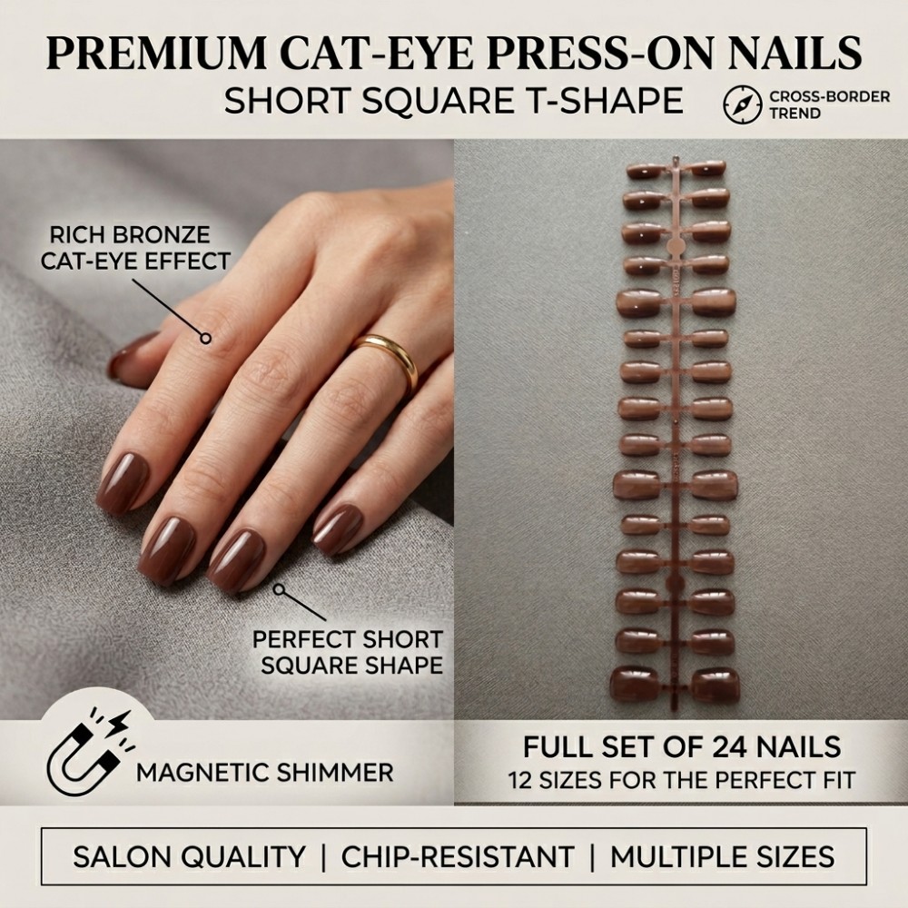 Nail Art Extension Cat Eye - 24 Unidades de Unhas Postiças Curtas