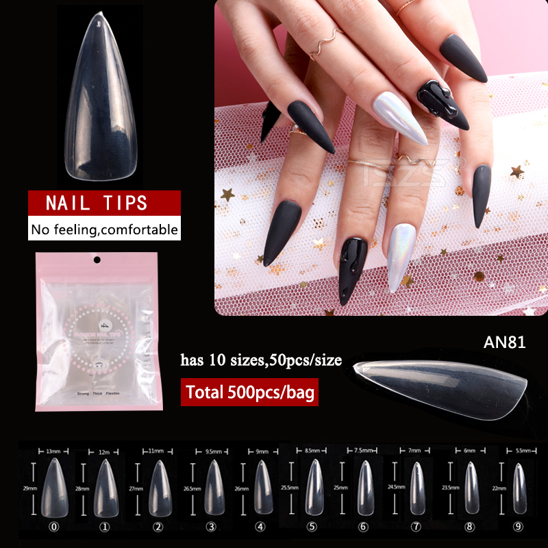 Nail Art Xs - 500 pçs/lote longo amêndoa claro abs