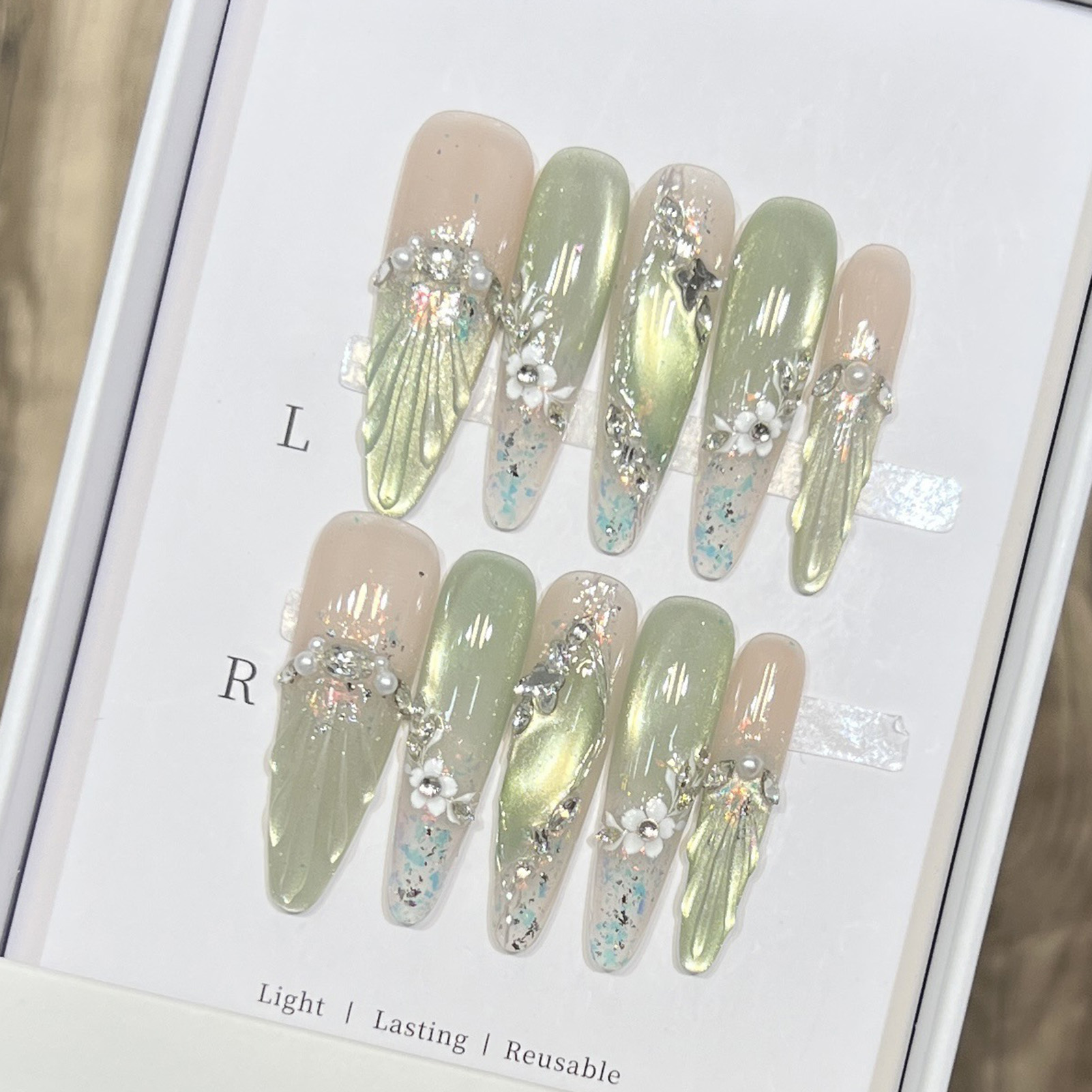Nail Art Wedding - 10 pçs longo amêndoa unhas falsas