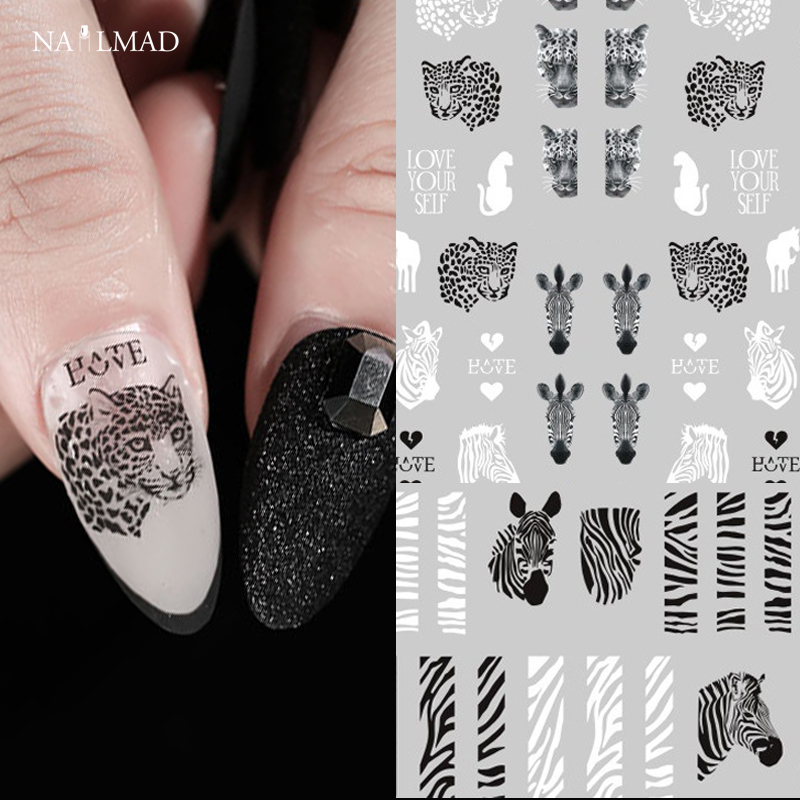 Nail Art Zebra - 1 folha leão zebra etiqueta do