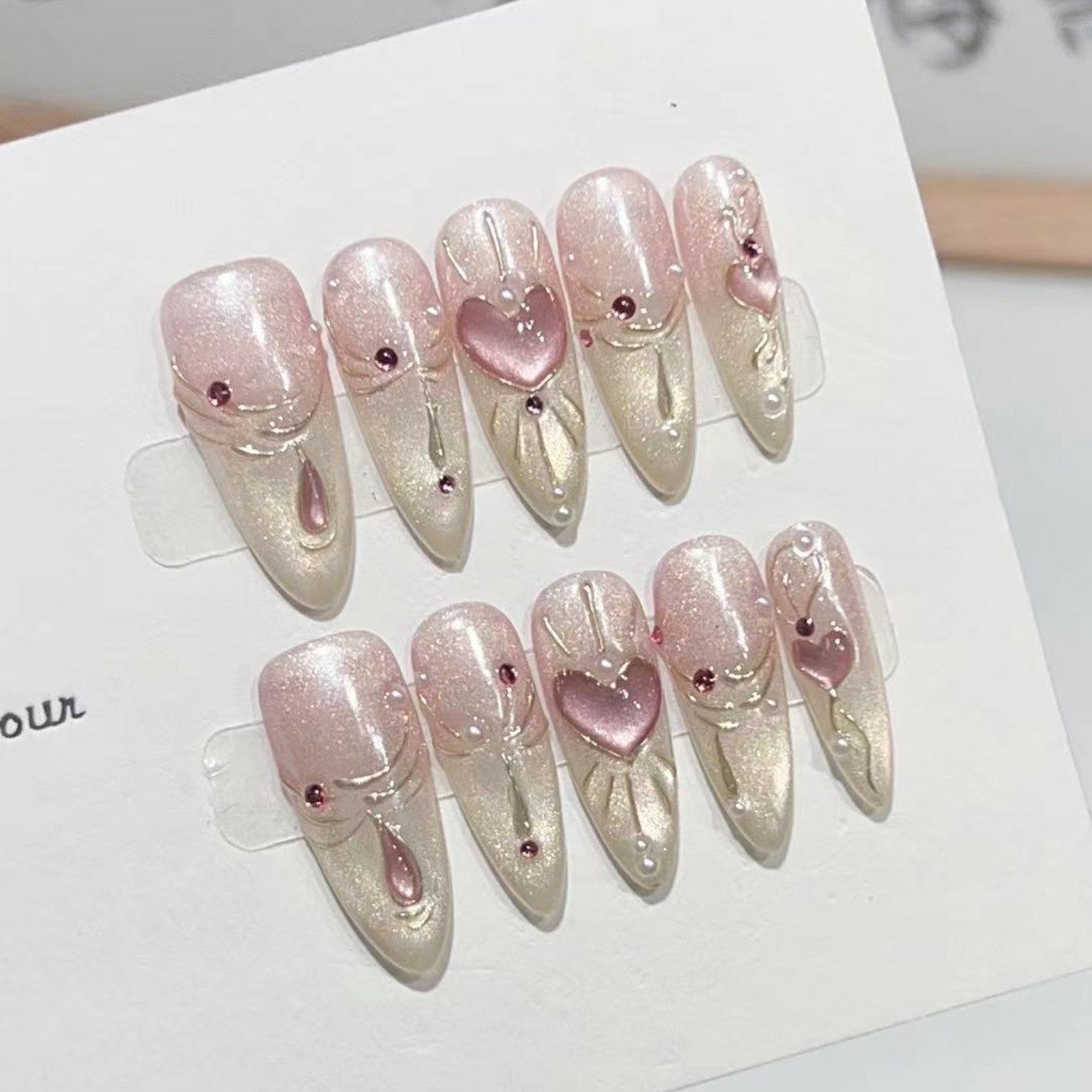Nail Art Wedding - 10 pçs amêndoa brilhante imprensa em