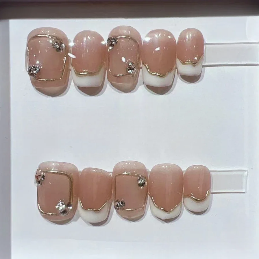 Nail Art Eye Cat - 10 pçs curto quadrado francês artesanal