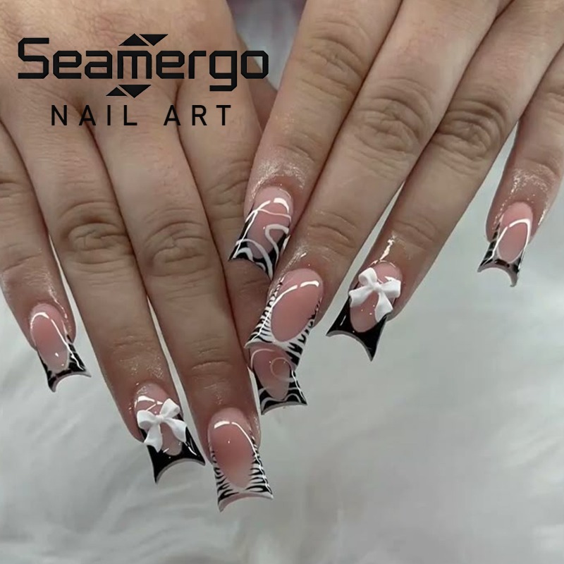 Nail Art Zebra - 24 Unidades de Unhas Postiças Pretas
