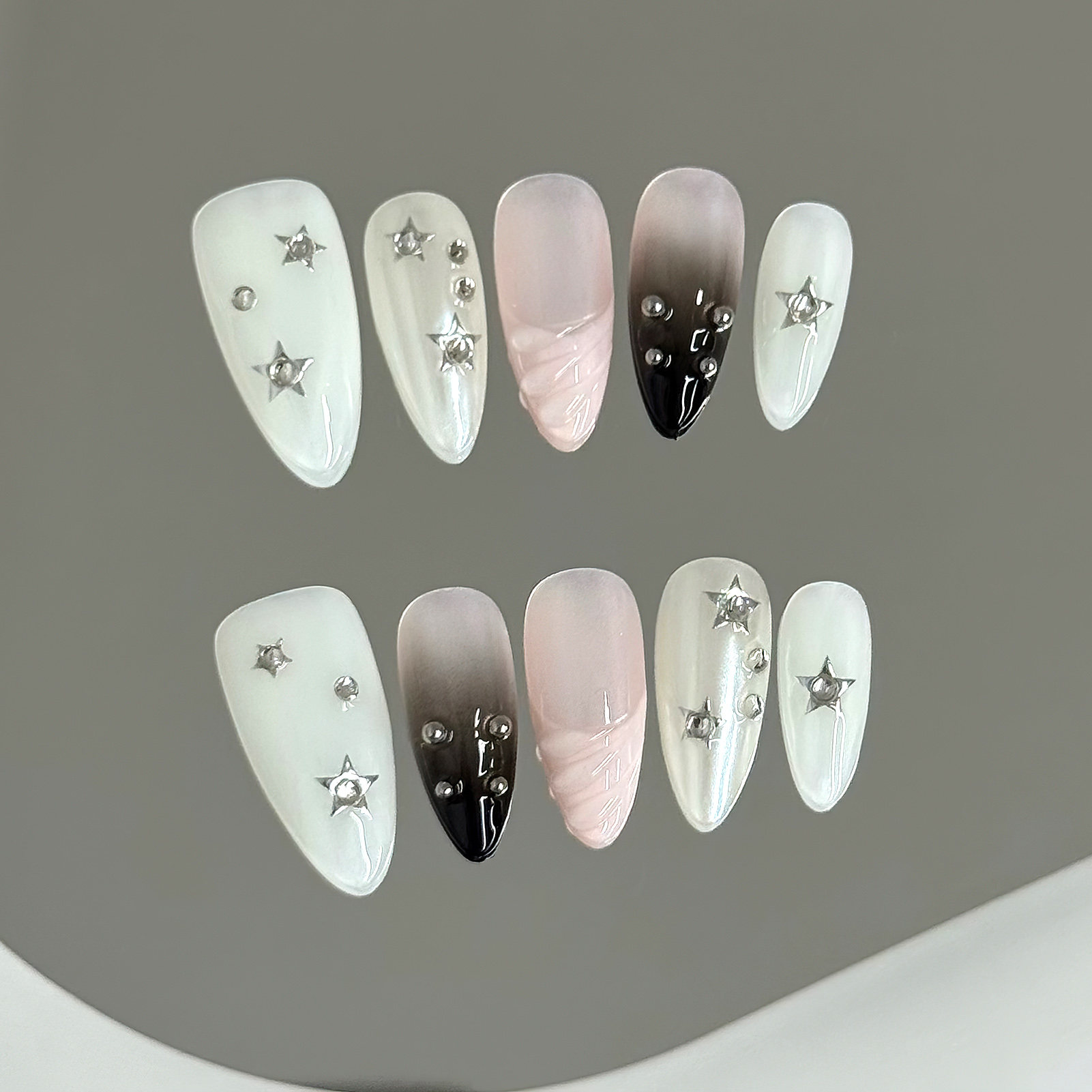 Nail Art Wedding - 10 pçs amêndoa unhas falsas estrela