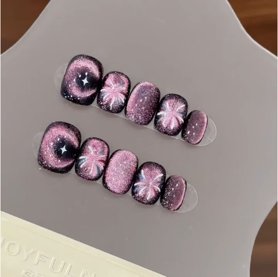 Nail Art Eye Cat - 10 pçs roxo curto cabeça redonda
