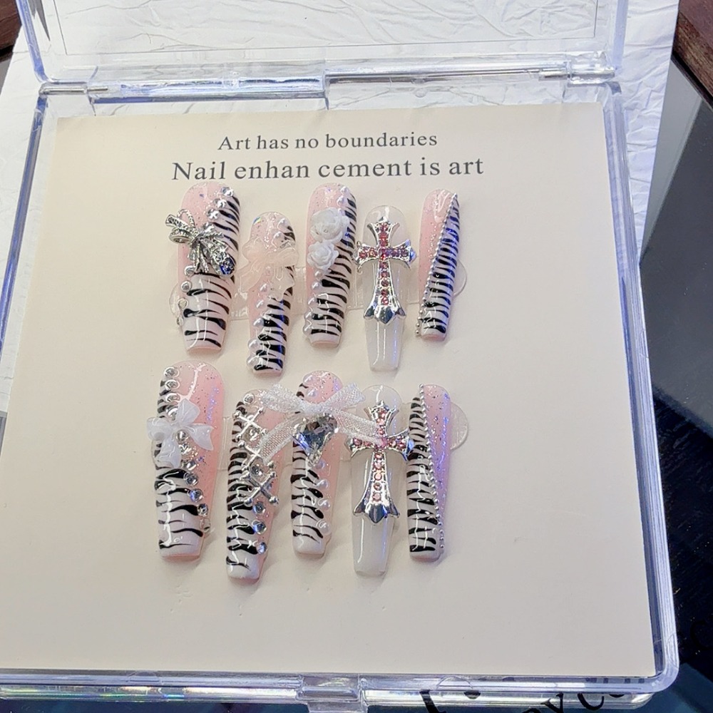 10 Peças de Unhas Postiças Y2K - Nail Art Zebra avaliação e preço